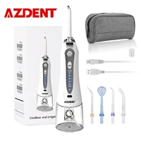 azdent portable electric oral irrigator usb charger water teeth cleaner 240ml 5 water jet tips 5 modes waterproof adult children