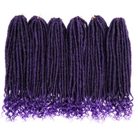 blackstar hair synthetic goddess locs crochet braiding hair 16 inch with curly ends ombre purple color hair extensions for women