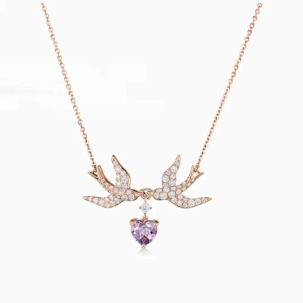 

2021 SWA 1:1 New Fashion Jewelry Swallow Heart-shaped Rose Gold Necklace Set, Shiny Charming Jewelry Best Gift for The Wife