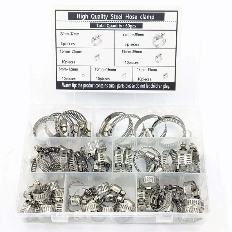 

60 Pcs Hose Clips Adjustable 8-38mm Range Stainless Steel Hose Clamp