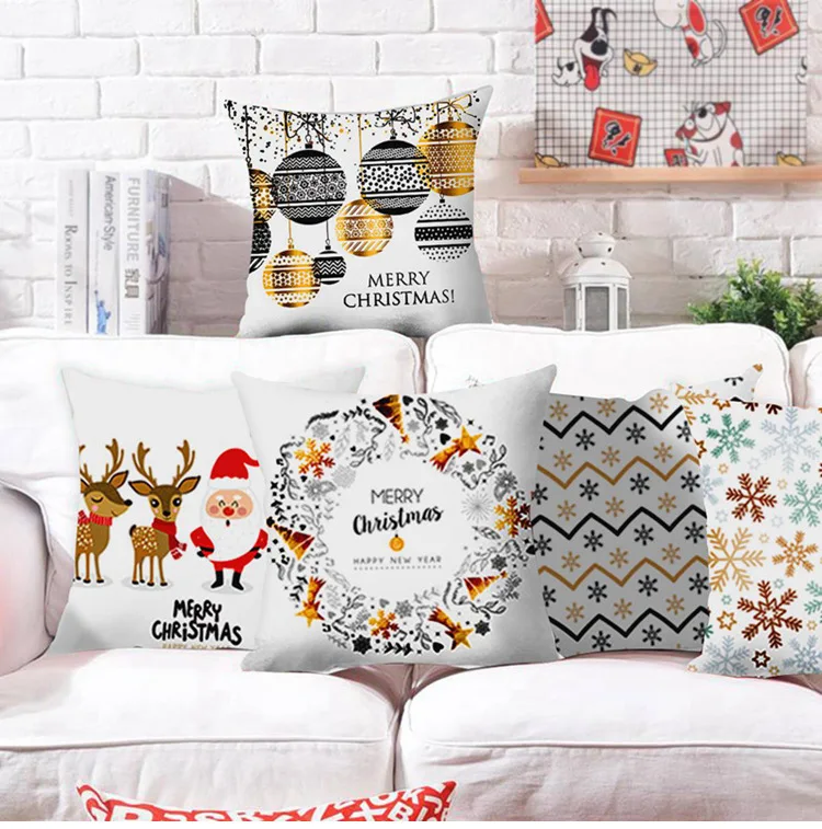 QIFU 45x45cm Elk Snowflake Santa Claus Christmas Pillowcase Christmas Decor for Home Christmas Navidad Xmas New Year