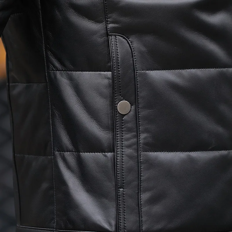 

Down High Quality Men Jacket 2021 New Fur Collar Genuine Leather Sheepskin Down Coat Business Slim Fit Outerwear Plus Size 4XL