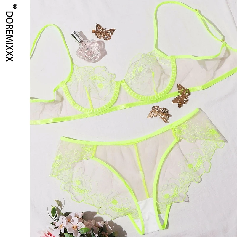 

Женское нижнее белье Neon Lingeie, женское нижнее белье, комплект прозрачного нижнего белья, Женский комплект с бюстгальтером