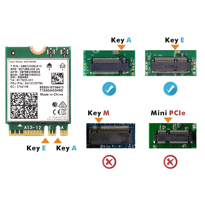 Беспроводная карта Wi-Fi AX210NGW 5374 Мбит/с Intel AX210 Bluetooth 5 2 Двухдиапазонная 4 ГГц/5 ГГц/6