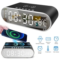 led electric alarm clock with wireless charger desktop digital thermometer clock hd clock mirror with time memory