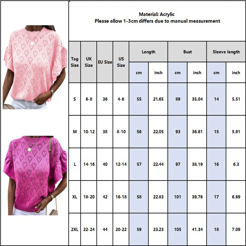 

Round Neck Short-Sleeve Women's Blouse Shirt 2021 Summer Heart-Shaped Hollow Knitted Top Spring Loose Pullover Streetwear D30