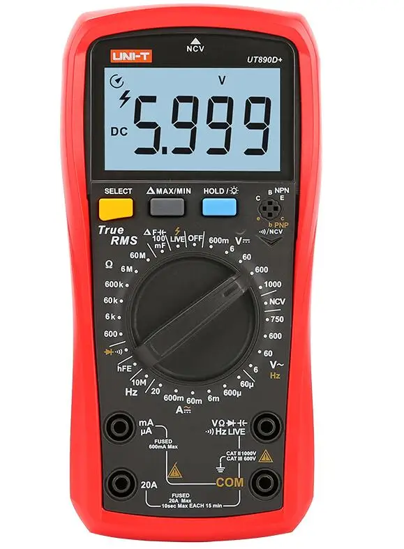 Uni-t Цифровой мультиметр True RMS UT890C UT890C+ UT890D+ ручной диапазон AC DC Частота, емкость, температура измерительный прибор с подсветкой - Цвет: UT890D plus