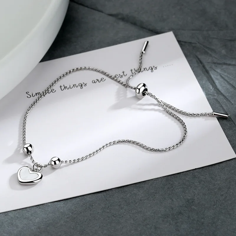 

2021 New 925 Sterling Silver Heart Shape Charm Bracelet & Bangle For Women Wedding Jewelry sl024