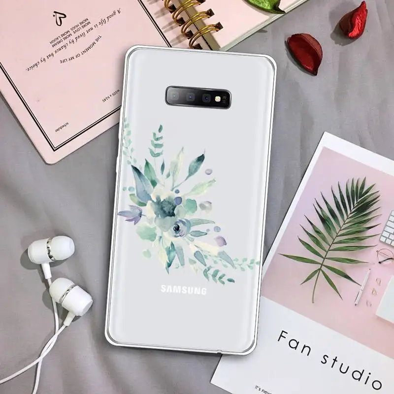 

Blue ink flower art abstract Phone Case Transparent For Samsung Galaxy S A 5 7 8 9 2015 20 edge plus 10 e lite 2019