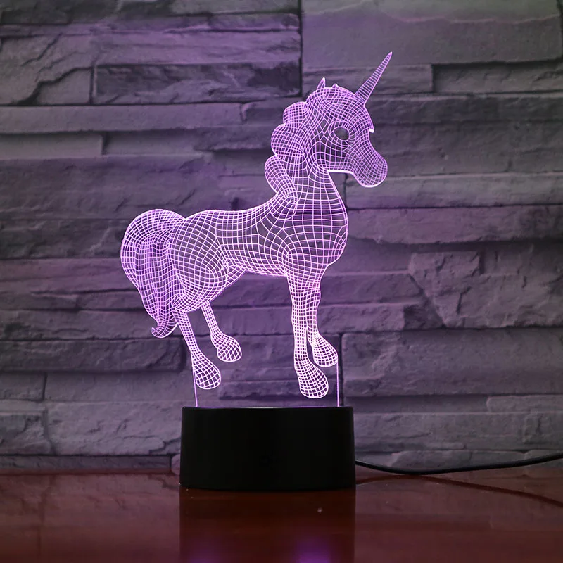 

Acrylic Night Light LED Unicorn 3D Illusion Nightlight Plug In Bedside Lamp Color Change Atmosphere Kids Birthday Holiday Gift