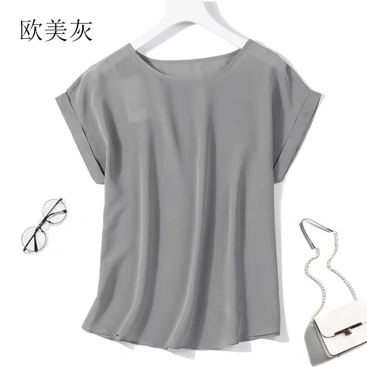 Для женщин 100% чистый шелк тутового шелкопряда круглым вырезом топ блуза рубашка