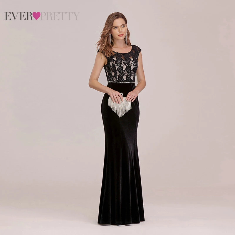 

Prom Dresses 2020 Ever Pretty Mermaid O-Neck Beading Velour Elegant Dress Women For Wedding Party Gown Long Vestidos EP00490BK