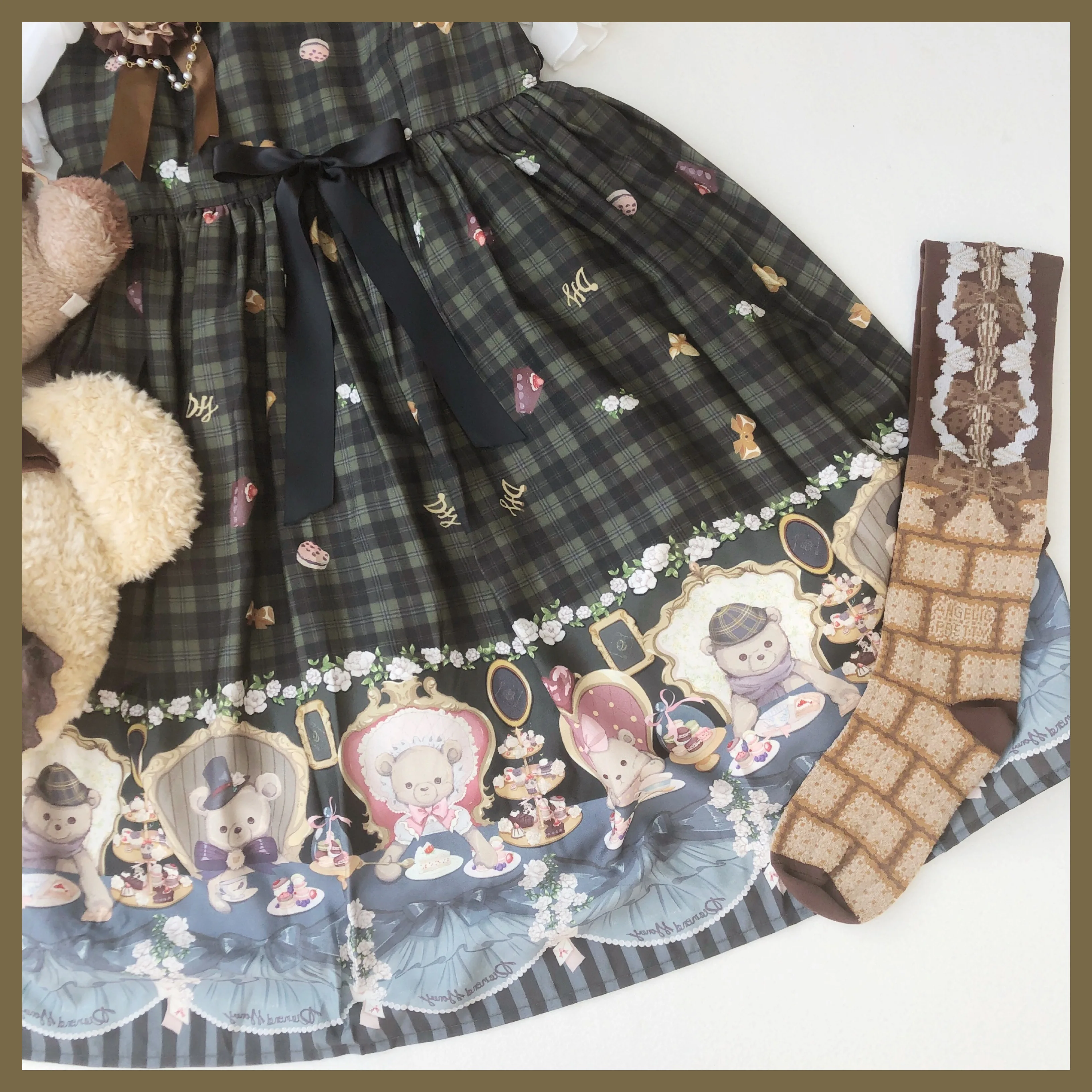 

lolita Japanese cute teddy bear tea party strap chiffon dress palace sweet princess lolita dress vintage falbala high waist