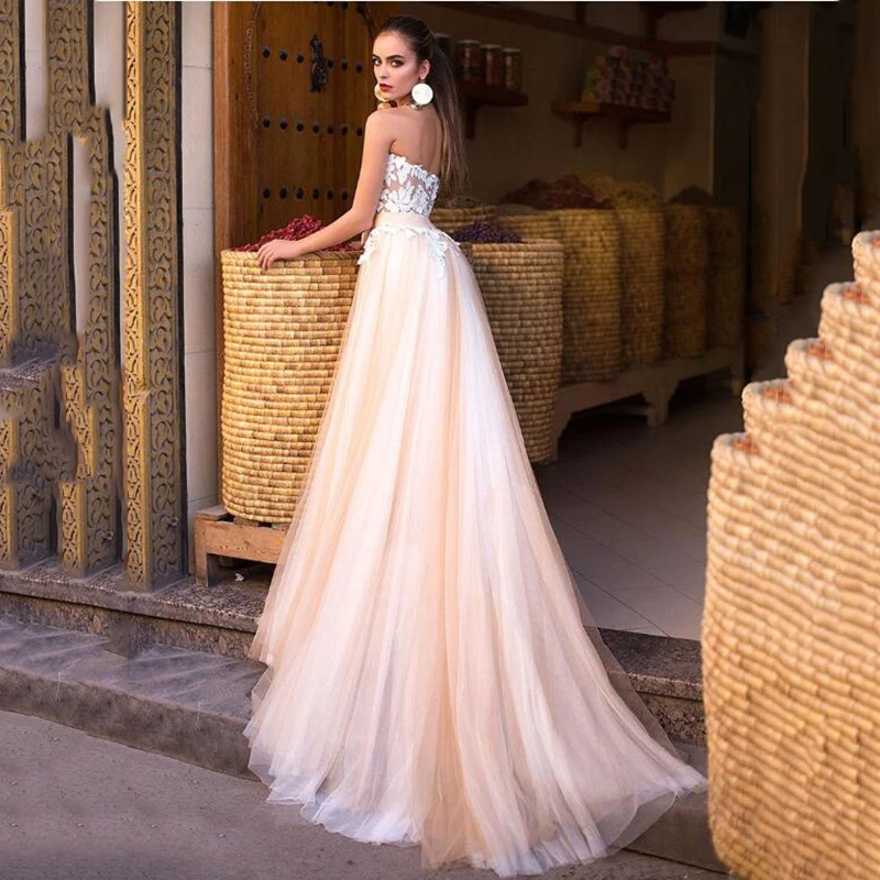 

BAZIIINGAAA Simple Wedding Dress Lace Little Beading Strapless Dress Luxury Wedding Gowns Bridal Can Be Washed Bride Dresses