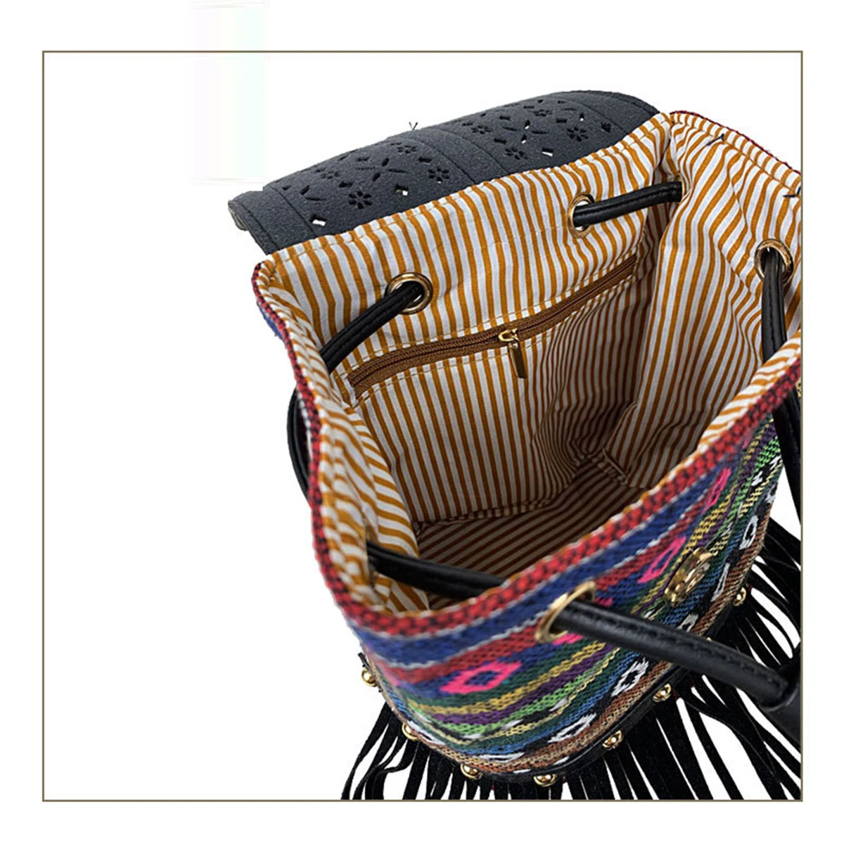 

Jastie Women Summer Straw Bags Tassel Woven Hollow Stitching Bucket Shape Backpack Shoulder Bag Bohemian Beach Bag