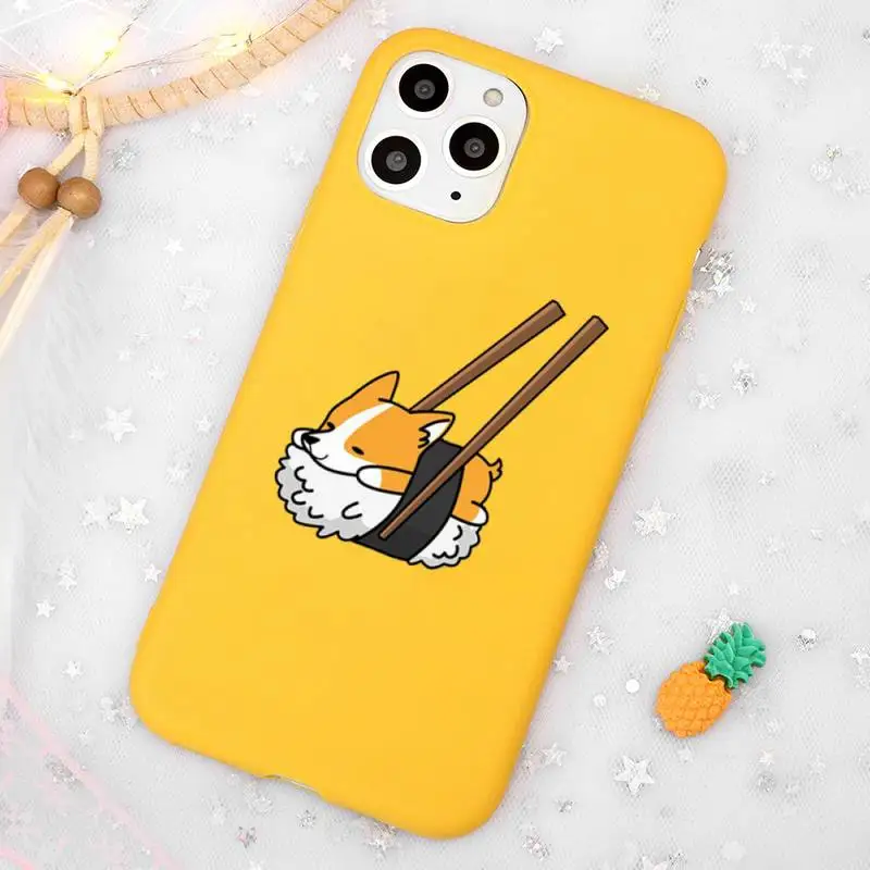 

Cartoon Corgi cute animal lovely Phone Case Candy Color Yellow for iPhone 11 12 pro XS MAX 8 7 6 6S Plus X 5S SE 2020 XR