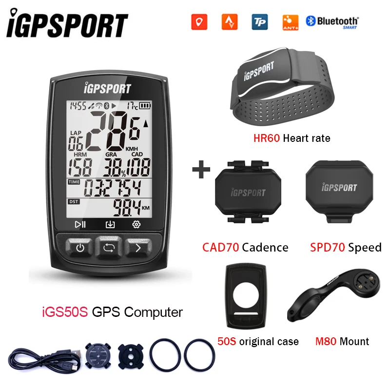 

iGPSPORT IGS50S ANT+ Bluetooth 5.0 Heart Rate Monitor Bike GPS Cycling Computer IPX7 Waterproof Stopwatch Speedometer Odometer