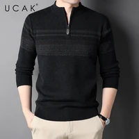 ucak brand casual sweater men clothing new arrival zipper striped streetwear sweater pull homme autumn winter pullover u1322