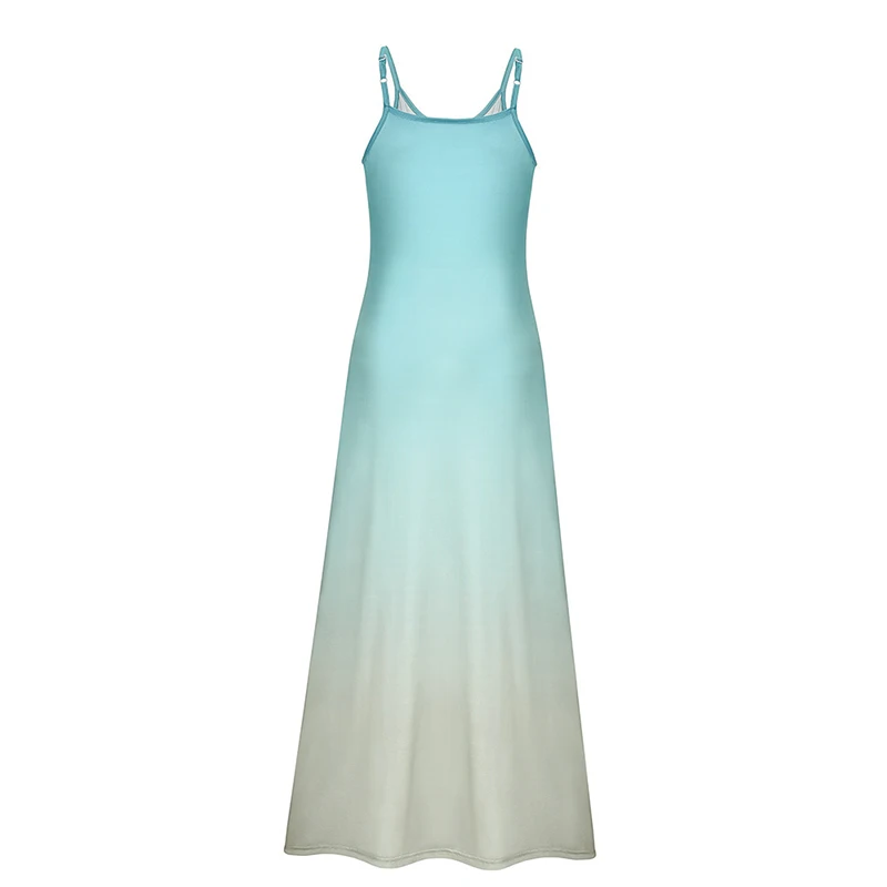 

Summer Dress Women Casual Sexy Robe Gradient Color Printed Sleeveless O-neck Maxi Dress Vestidos Women's Summer Sundress