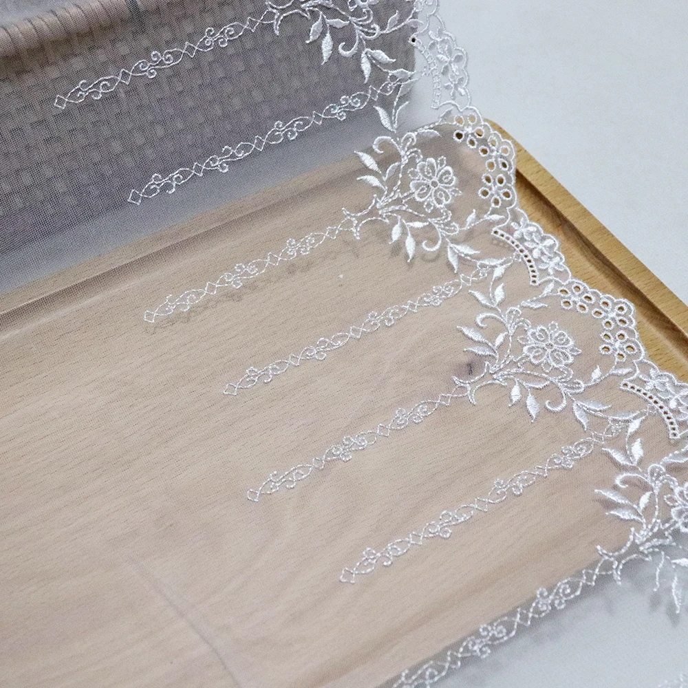

1 Meter 27 CM Width Single Side Floral Embroidery Lace Trim White Fabric For Lingerie Underwear Bra Wedding Dress Curtains Decor