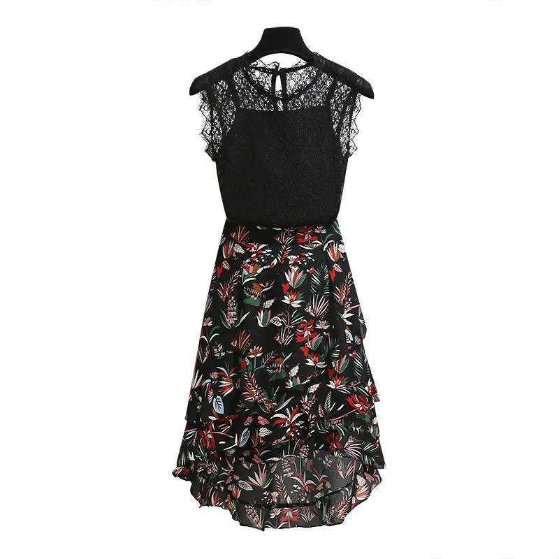 

ICHOIX elegant women 2 piece set summer suit lace tops + floral ruffles skirt Korean style outfits women two piece skirt set