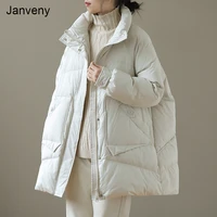 janveny winter autumn puffer jacket women 90 white duck down coat female middle long loose bread coats feather parkas outwear