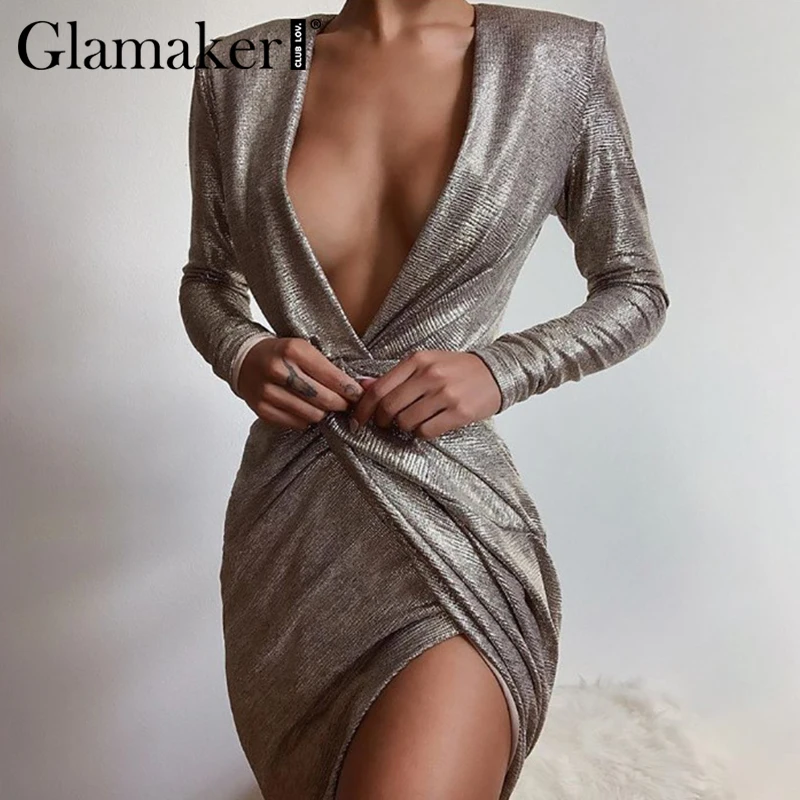 Glamaker трикотажное сексуальное платье с глубоким v образным вырезом женское узлом