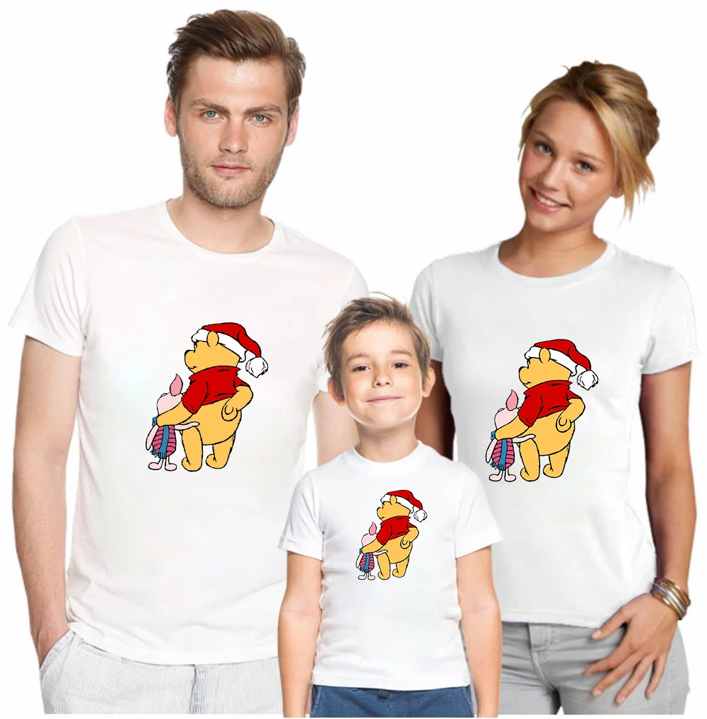 

Disney Tshirt Winnie The Pooh Sweet Family Tee Shirt Kawaii Piglet Cotton Clothes Casual Parent-Child Christmas Funny Pullove
