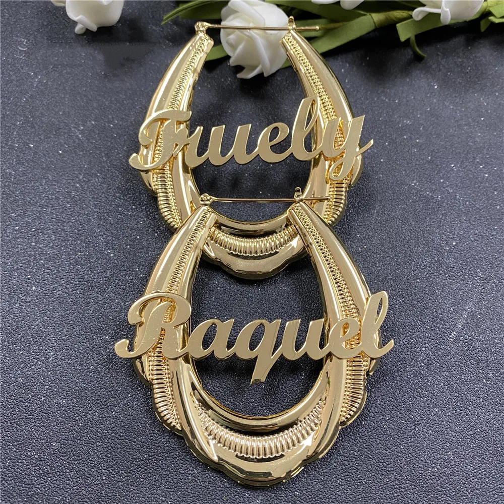 

Stainless Steel Bamboo Hoop Earrings Customized Name Earrings Bamboo Style Custom Earrings for Christmas Gifts