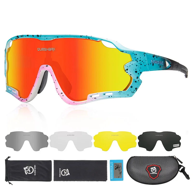 As Picture Showed Queshark HD поляризованные велосипедные очки для мужчин и женщин 5 линз MTB дорожный велосипед TR90 рама - Цвет: As Picture Showed
