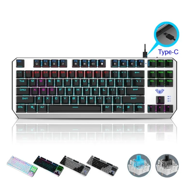Механическая клавиатура 87 клавиш с защитой от фиктивных нажатий синий/черный