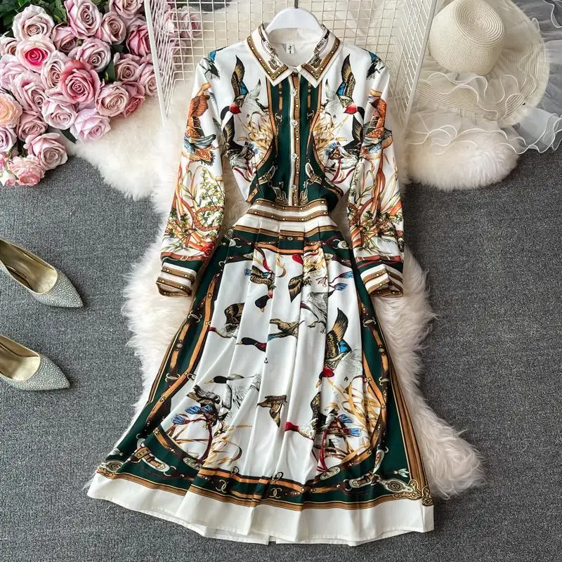 

2021 Spring Autumn Women's Elegant Single Breasted Shirt Dress Female Vintage Turn Down Collar Office Lady A Line Dress
