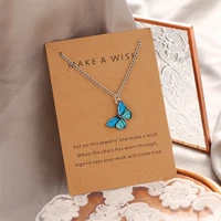 korean multicolor butterfly choker necklace for women fashion metal pendant chain neck accessories girls jewelry wish card 2022