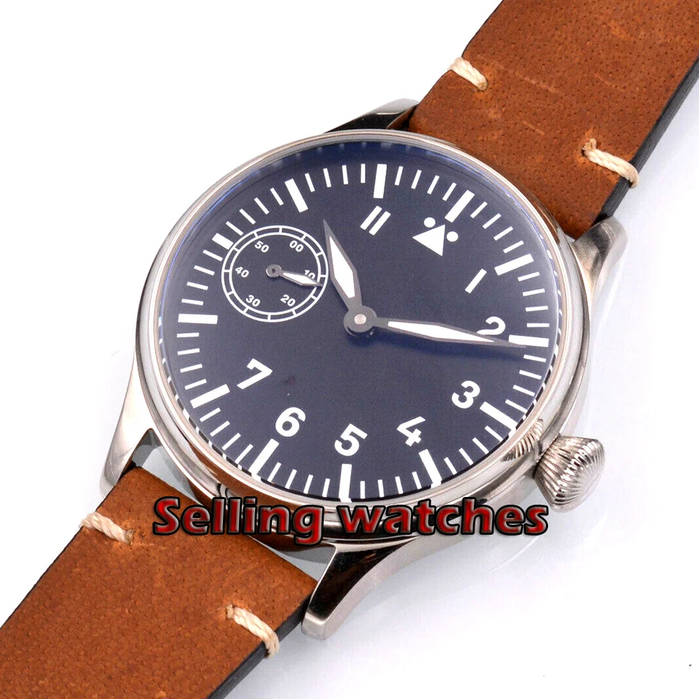 44 мм Corgeut черный стерильный циферблат зеленый светящийся 6497 Рука обмотки Мужские