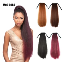 long yaki straight ponytail hair pieces synthetic heat resistant ribbon pony tail clip in hair extension black brown fake hair