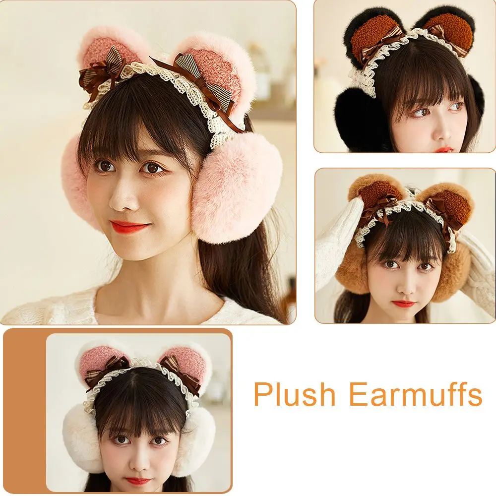 

Winter Warm Fur Cartoon Windproof Earmuffs Bear Ear Ear Warmers Plush Earmuffs