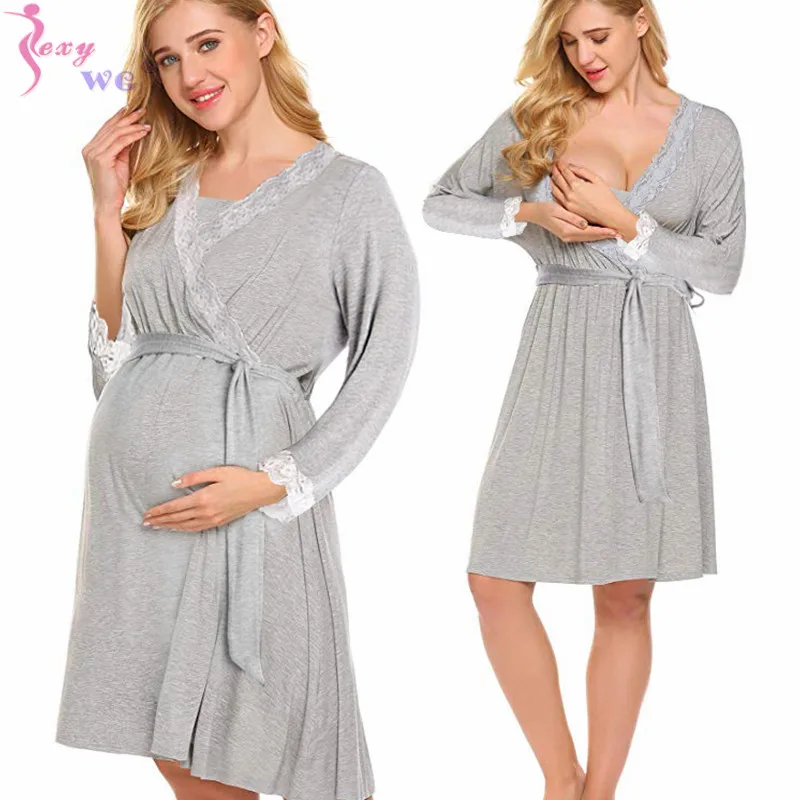 

SEXYWG Women's Robe Maternity Sleepwear Pregnancy Nightgown Nursing Soft Kimono Bathrobes Maternity Dress Nightshirt Sleepwear