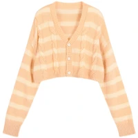 striped short knitted jacket cardigan womens autumn 2021 sweater jacket v neck sweet twist long sleeved top knit cardigan