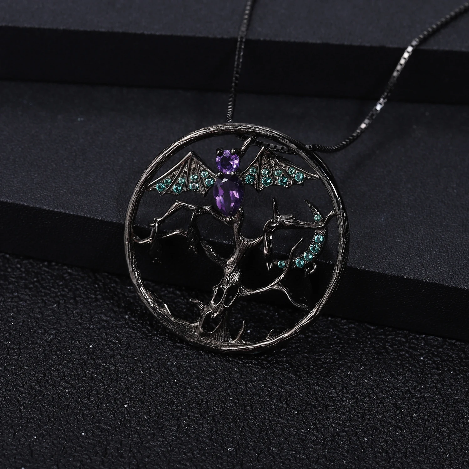 GEM'S BALLET Halloween Vampire Pendant Natural Amethyst 925 Sterling Silver Handmade Bat Necklace For Women Fine Jewelry | Украшения и