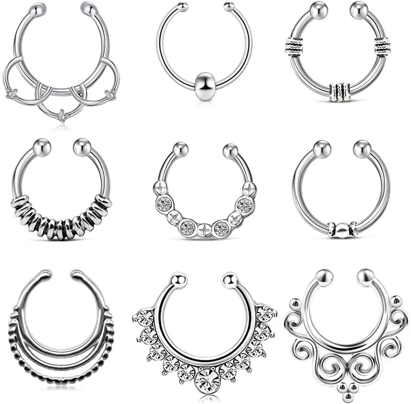 for Women Girls Faux Fake Ear Nose Septum Ring Non-Pierced Clip On Nose Ear Rings Body  Fake Nose Ring Hoop Stainless Steel
