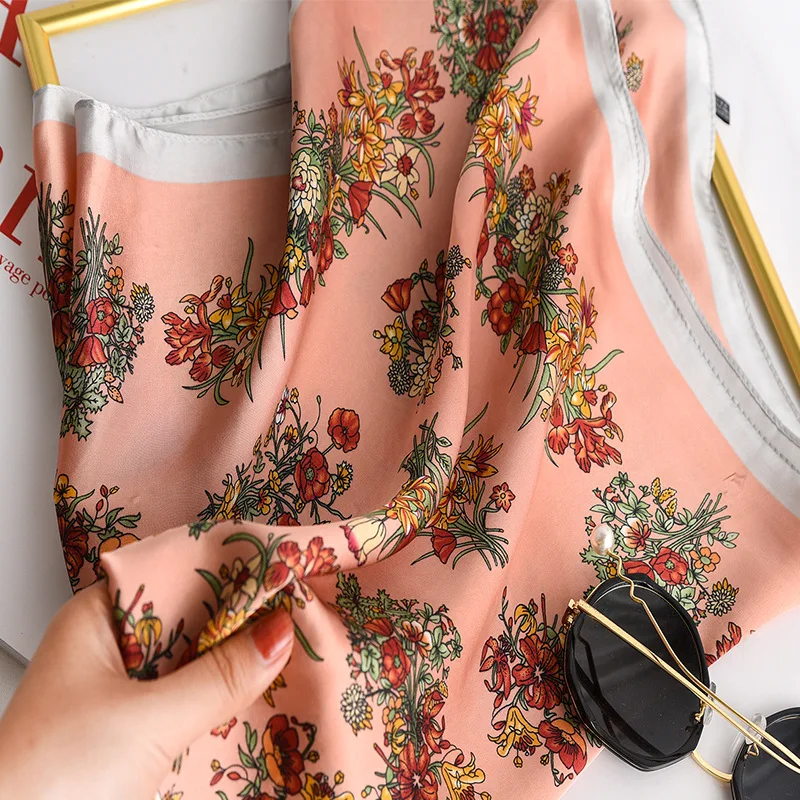 Модный платок для волос шарф женщин цветочный принт повязка на голову шелковые