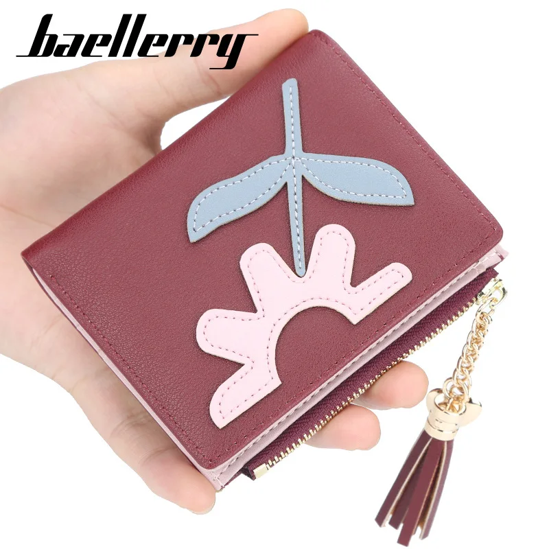 Baellerry Новый стильный кошелек с кисточками на молнии женский короткий цветком три