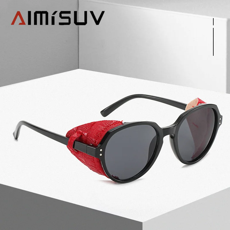 AIMISUV Ретро стиль стимпанк солнцезащитные очки для мужчин 2019 модные кожаные с