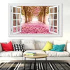 Настенная 3D Картина на холсте с изображением розовых фиолетовых цветов, бульвара, окна
