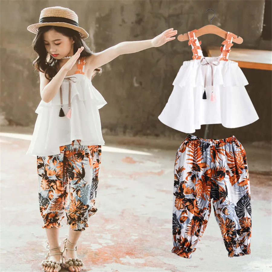 Летняя одежда для девочек подростков комплекты летний детский топ и шорты