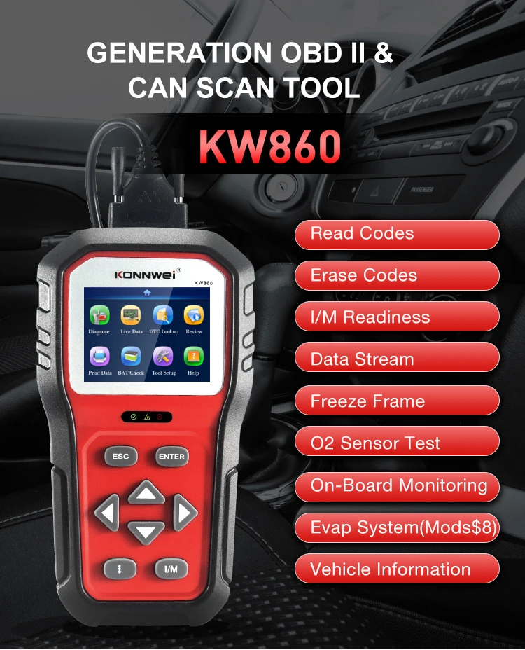 Считыватель кодов двигателя KONNWEI KW860 KW850 OBD2 EOBD2 автоматический диагностический