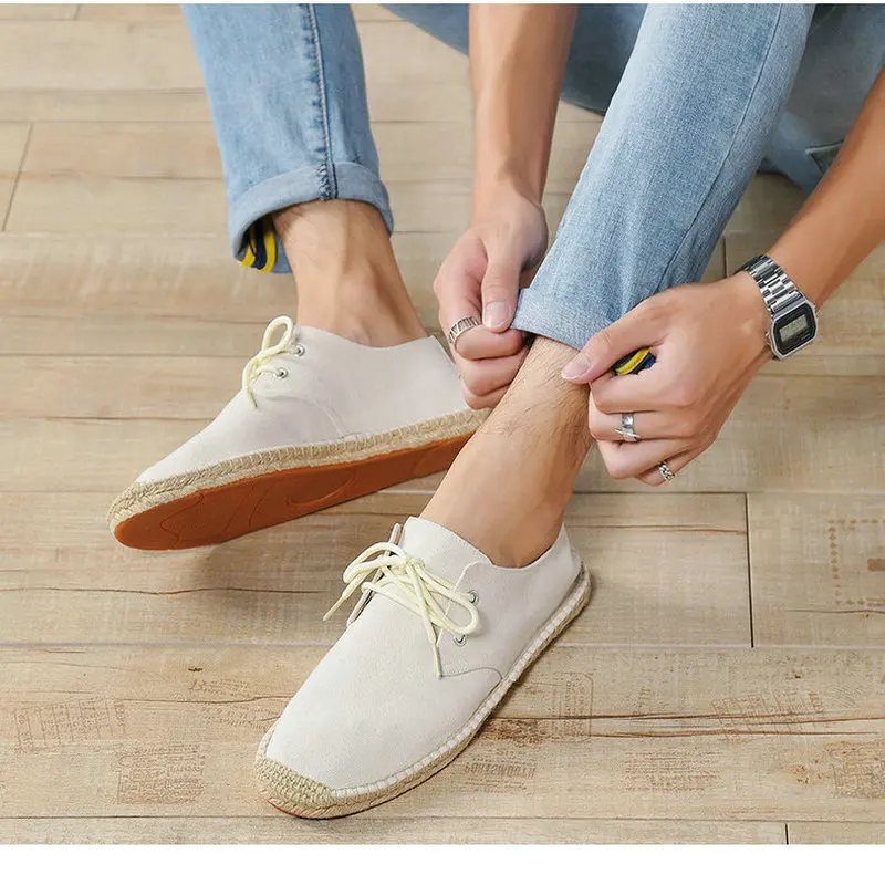 

summer Black White Bule male casual Canvas Hemp Insole Fisherman Light Shoes Ethnic Style men Espadrille Flats Shoes AA-26