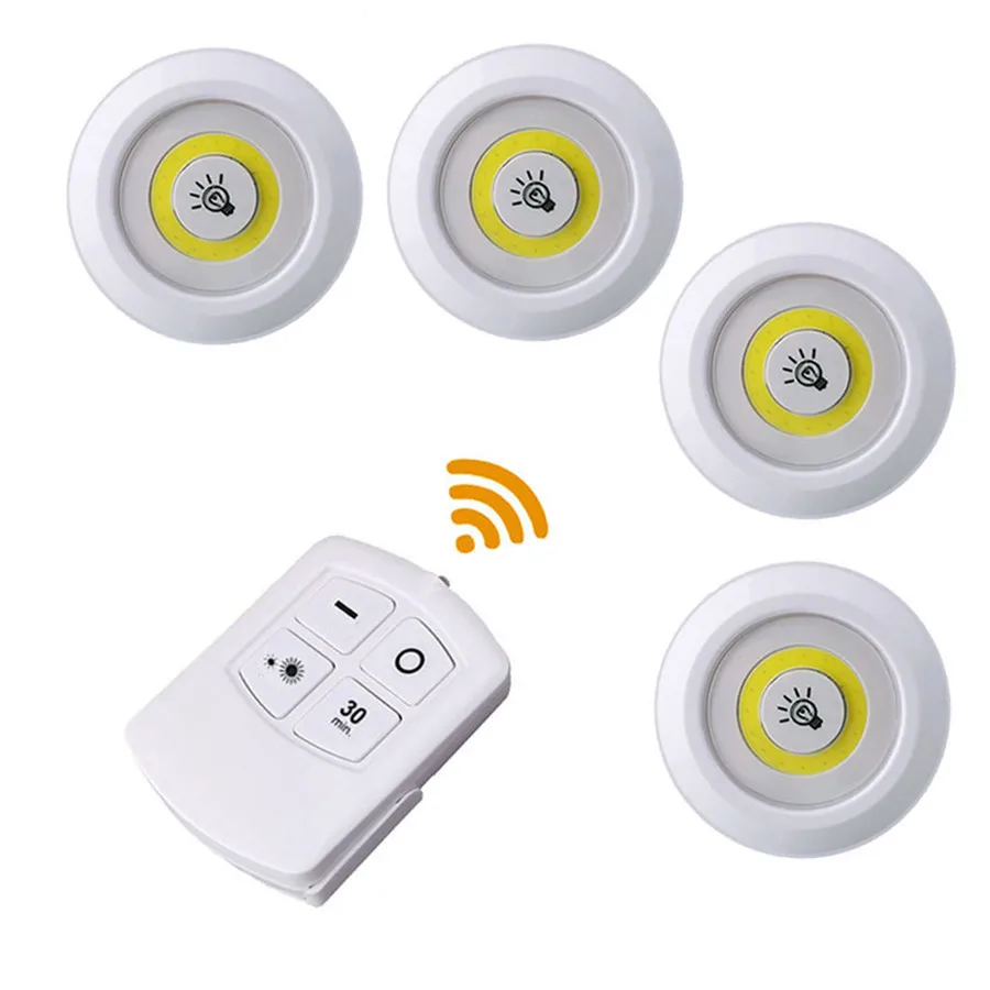 1 Remote 4 Lamp Thrisdar 3 Вт COB диммируемая светодиодная подсветка под шкаф с дистанционным сенсорным краном светодиодный Шайба шкаф светильник s кухонный шкаф лестничный ночник - Цвет: 1 Remote 4 Lamp