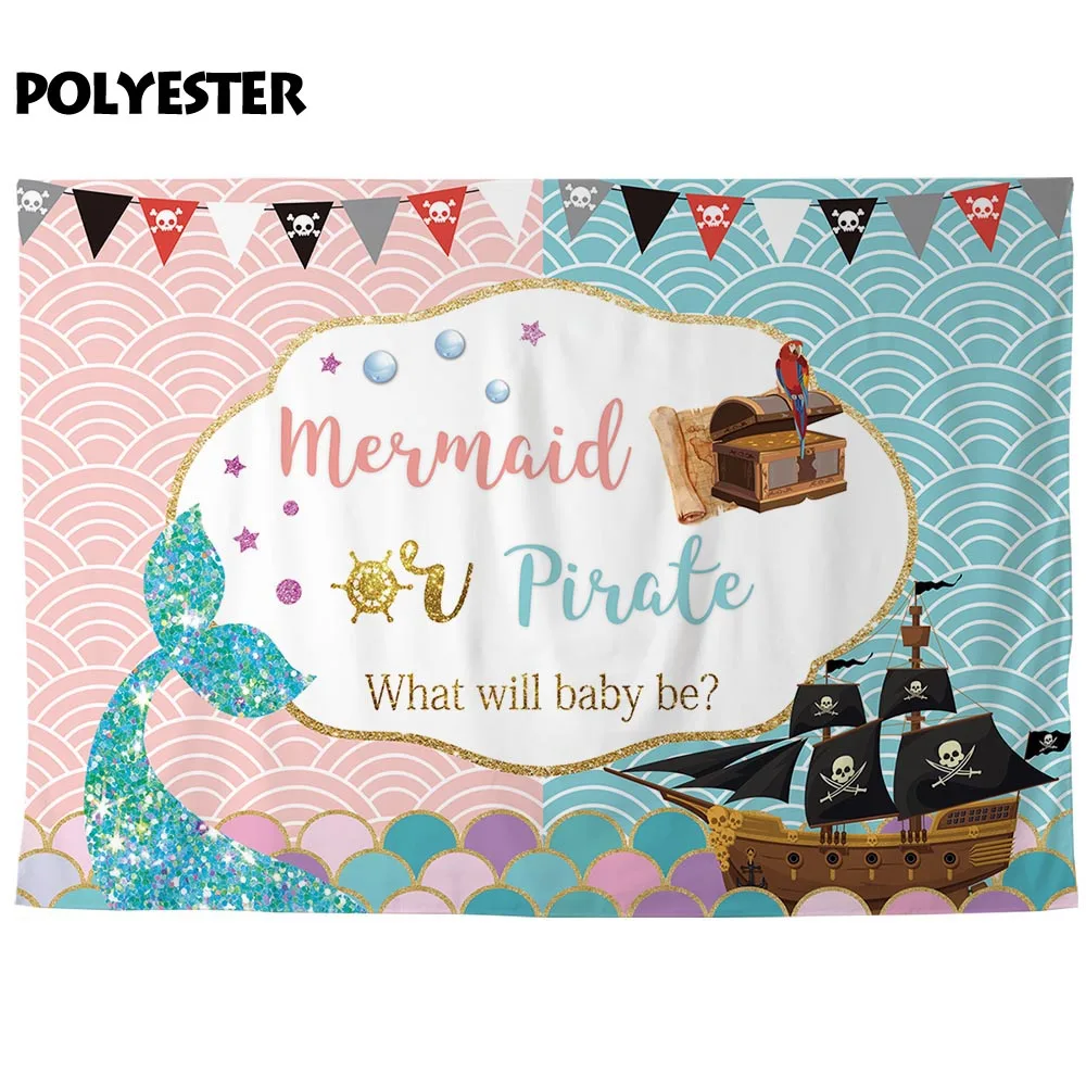Funnytree photo background photozone Mermaid pirate Gender disclosure baby shower banner decor photography studio photocall | Электроника