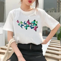 2021 butterfly printed wholesale casual short sleeve vintage creativity harajuku tops womens white harajuku ullzang t shirt